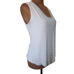Vintage Y2K Tank Top Blouse MSK Studded Pearl‎ Size S Petite Silver Going Out